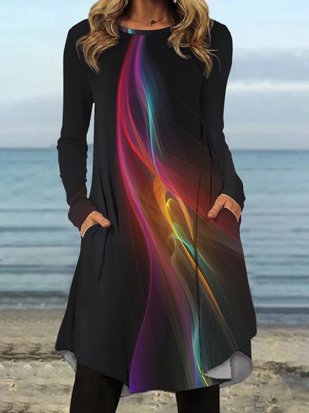 

Abstract Gradient Casual Long Sleeve Mini Dresses, Black, Mini Dresses