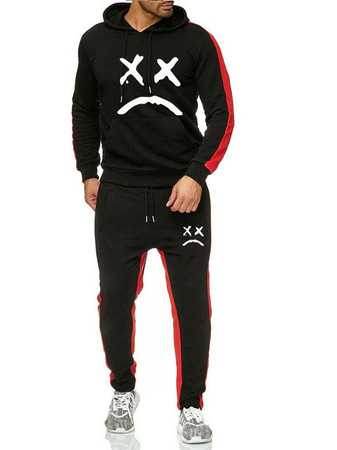 

Fun Graphic Stitching Hooded Casual Suit, Red, Two-pieces