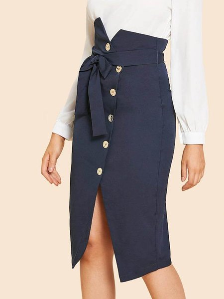 

Elegant Solid Regular fit Skirt, Dark blue, Skirts