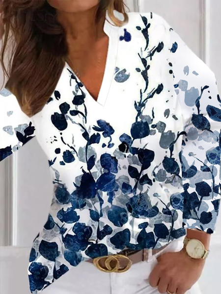 

Loosen Vintage V Neck Shirts & Tops, Blue, Long sleeve tops
