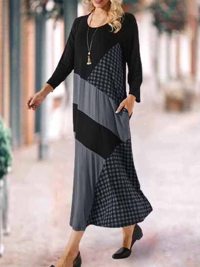 

Checked/Plaid Vintage Color Block Dresses, Black, Maxi Dresses