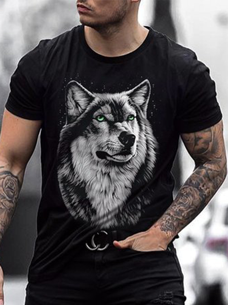 

Crew Neck Casual Animal Shirts & Tops, As picture, Men's t-shirts