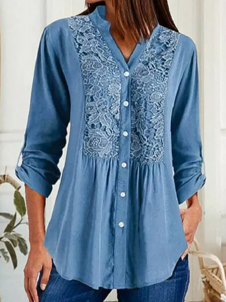 

Shift Blouses V-Neckline Blouse, Blue, Blouses & Shirts