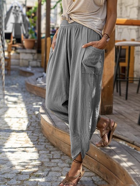 

Loosen Plain Simple Pants, Light gray, Pants
