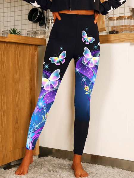 

Butterfly Print High Stretch Skinny Leggings, Black, Leggings