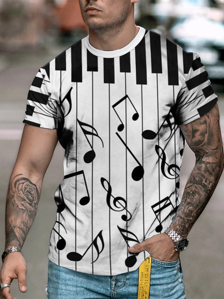 

Geometric Street Music Short Sleeve Casual T-shirts, As picture, Men's t-shirts