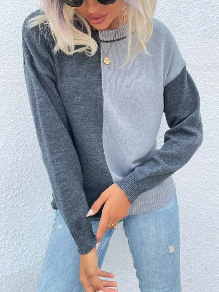 

Cotton Blends Vintage Loosen Crew Neck Sweater, Gray, Sweaters & Cardigans