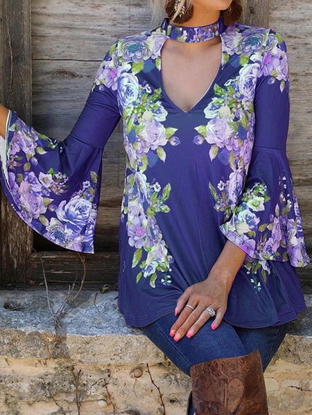 

Floreale Stili occidentali Top, Blu, Blouses & Shirts