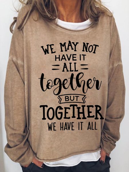 We Together Letter Crew Neck Casual Sweatshirts, Khaki, Hoodies&Sweatshirts