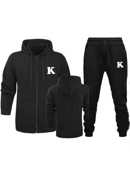 

Cotton Letter Casual Hooded Suits, Black, Two-pieces