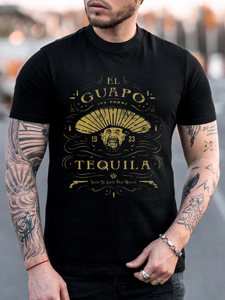 

Outdoor Crew Neck Geometric T-Shirts, Black, Men's t-shirts