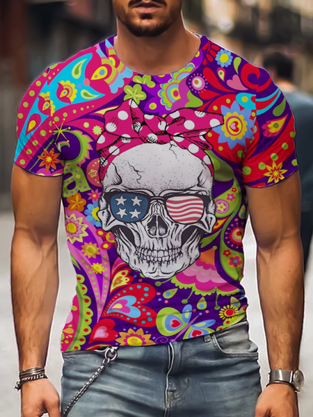 

Hippie Short Sleeve Shirts & Tops, As picture, Men's t-shirts