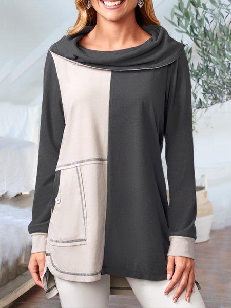 

Color Block Loosen Casual Shirts & Tops（accessory not included）, Apricot, Tunics