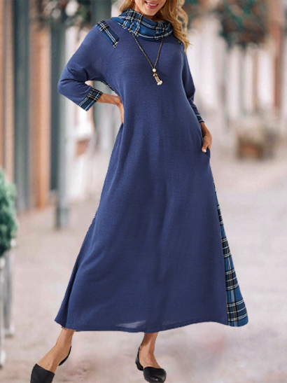 

Casual Checked/Plaid Dresses, Blue, Maxi Dresses