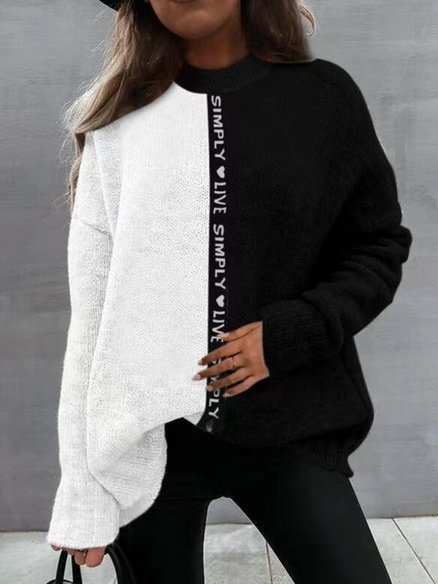 

Color Block Off Shoulder Loosen Sweater, Black-white, Sweaters & Cardigans