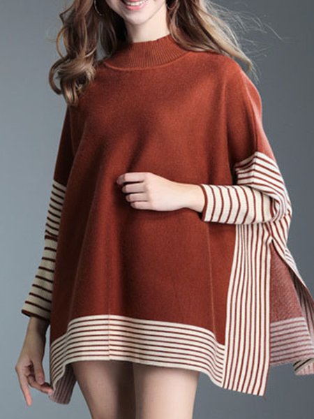 

Striped Casual Stand Collar Sweater, Coffee, Sweaters