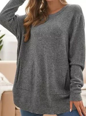 

Casual Winter Solid Crew Neck High Elasticity Daily Long sleeve Regular Off Shoulder Sleeve Sweater for Women, Gray, Sweaters & Cardigans