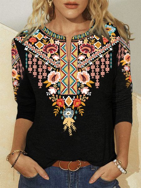 

Casual Color Block T-shirt, Black, T-Shirts