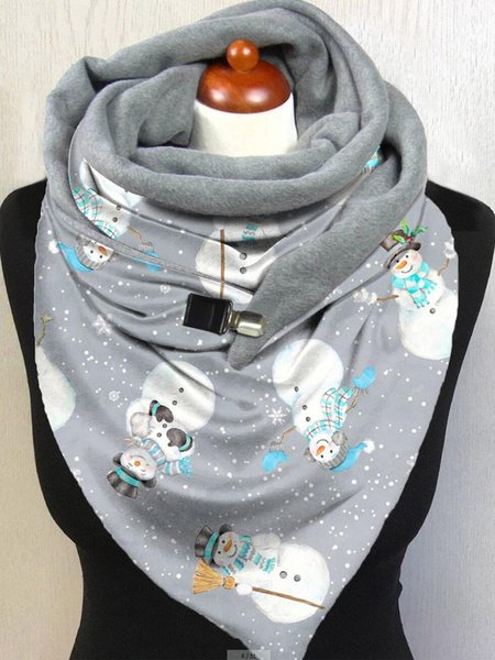 

Snowman Cute Graphic Triangle Scarf, Grey-blue, Scarfs