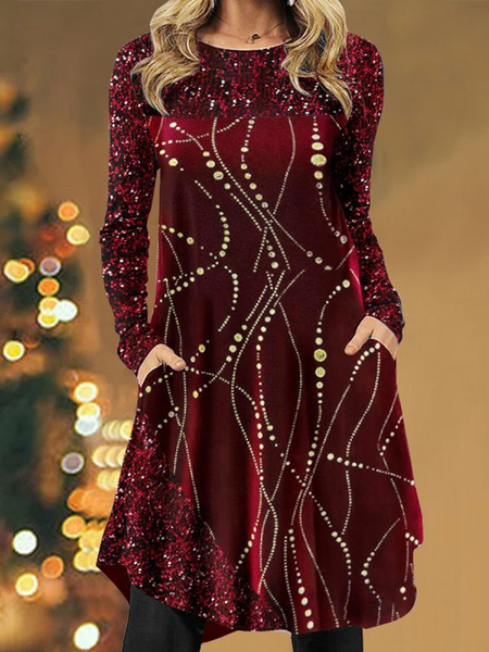 

Casual Crew Neck Cotton Blends Gorgeous Dresses, Wine red, Tie dye dress