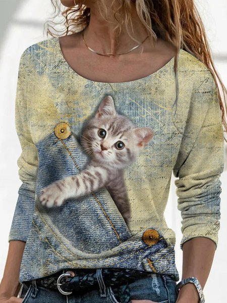 

Asymmetrical Neck Shirts & Tops, Multicolor, Long sleeve tops
