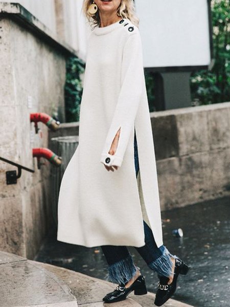

Crew Neck Simple Loosen Midi Dress, White, Midi Dresses