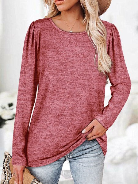 

Brick Red Crew Neck Casual Shirts & Tops, Tops