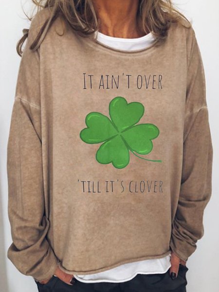 

It Ain't Over 'Til It's Over Crew Neck Letter Regular Fit Sweatshirt, Khaki, Hoodies&Sweatshirts