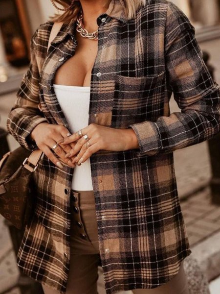 

Checked/Plaid Shirt Collar Shirts & Tops, Gray, Shirts & Blouses