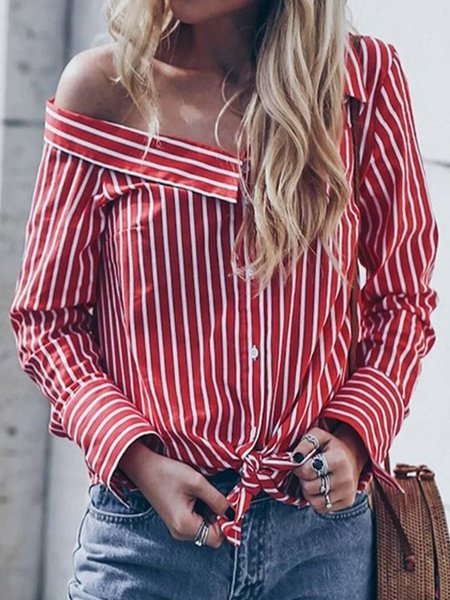 

a Righe via Il Spalla Casuale Top, Rosso, Blouses & Shirts