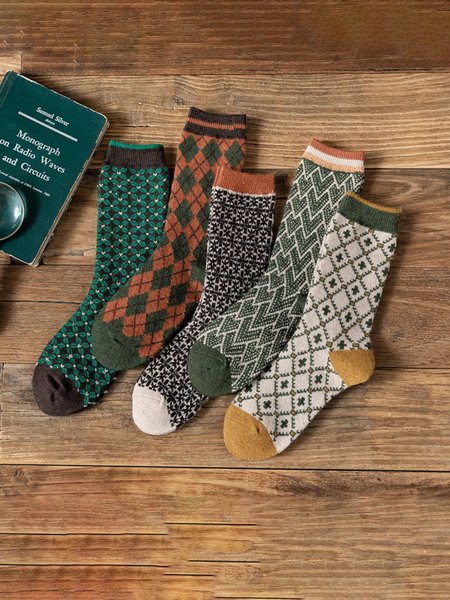 

Retro Ethnic Warm Socks 5 Piece Set, As picture, Socks