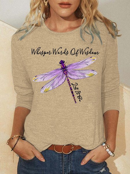 

Dragonfly Whisper Words Of Wisdom Casual Tops, Yellow, Long sleeves