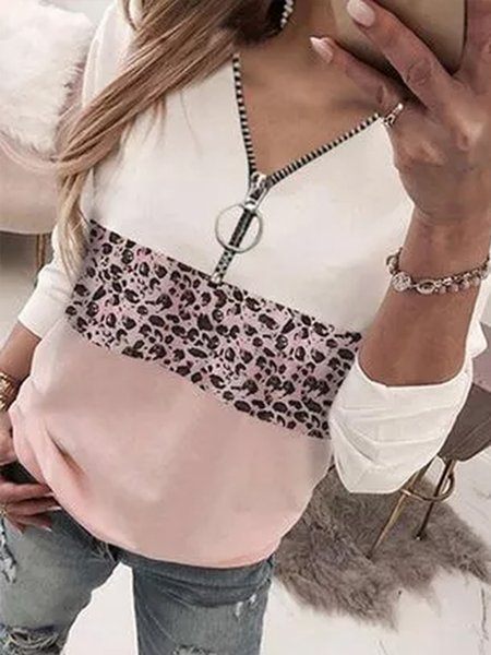 

Loosen Crew Neck Color Block Shirts & Tops, Multicolor, Long sleeve tops