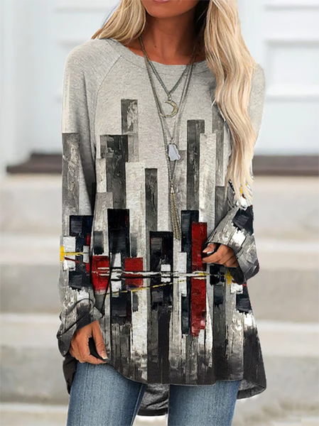 

taglia grande Geometrico Stampato Top, Grigio, T-Shirts
