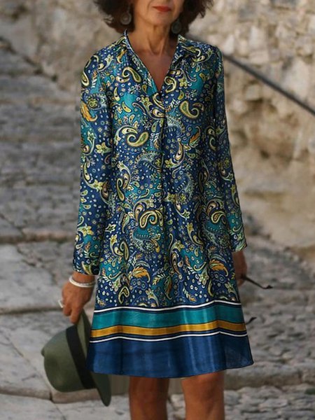 

Vacation V Neck Dresses（accessory not included）, Blue, Boho dresses