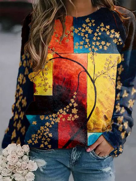 

Casual Long Sleeve Crew Neck Printed Sweatshirt, Multicolor, Hoodies & Sweatshirts