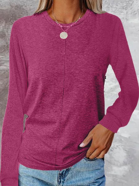 

Loosen Crew Neck Plain Shirts & Tops, Deep pink, T-Shirts
