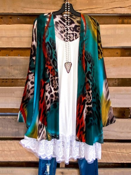 

Leopard Loosen Casual Long Sleeve Outerwear, As picture, Outerwear