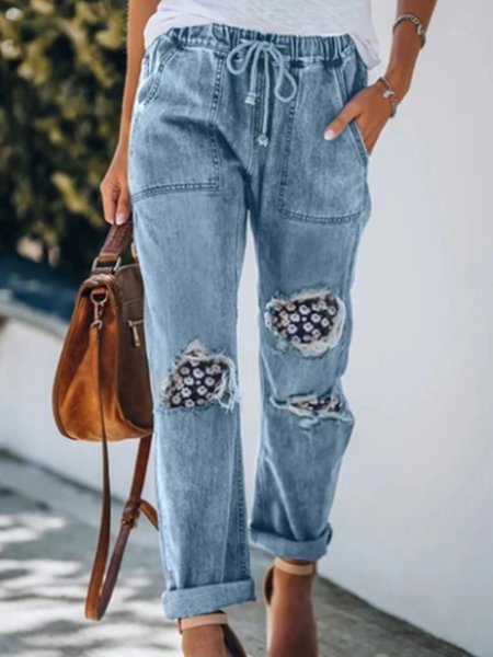 

Casual Floral Denim Pants（accessory not included）, Sky blue, Pants