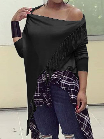 

Irregular craftsmanship Tassel Shirts & Tops, Black, Tops