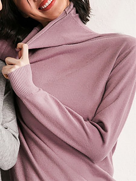 

Solido dolcevita Aderente Maniche Lunghe Kintted Top, Viola, Blouses & Shirts