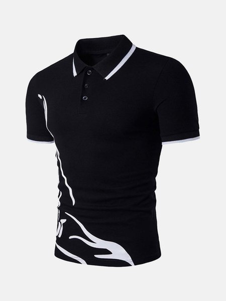 

Short Sleeve Casual Geometric Cotton Blends Shirts & Tops, Black, Men's t-shirts