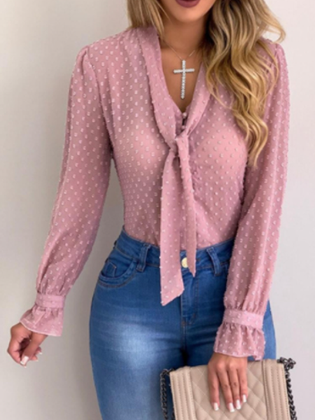 

Casual Household Daily Vintage Elegant Shirts & Tops, Pink, Long sleeve tops