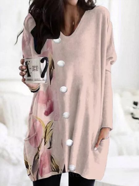 

Color Block Elegant Shirts & Tops, Pink, Long sleeve tops