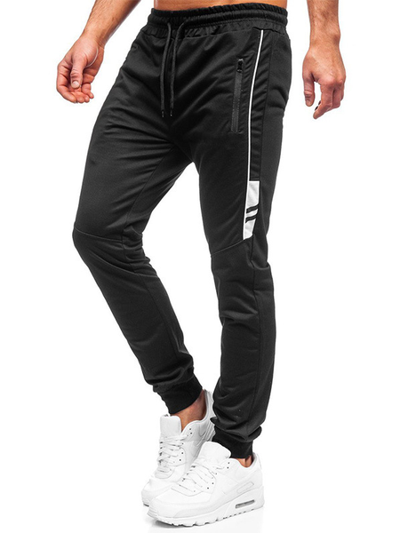 

Men's Stretch Waist Stitching Zipper Decoration Sweatpants, Black, Pants