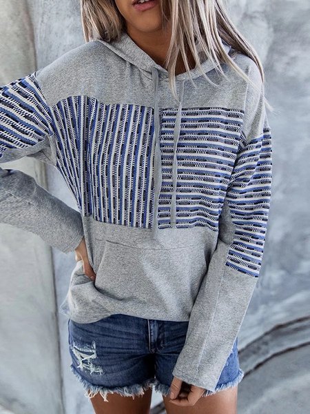 

Long Sleeve Geometric Hooded Casual Sweatshirt, Gray, Hoodies & Sweatshirts