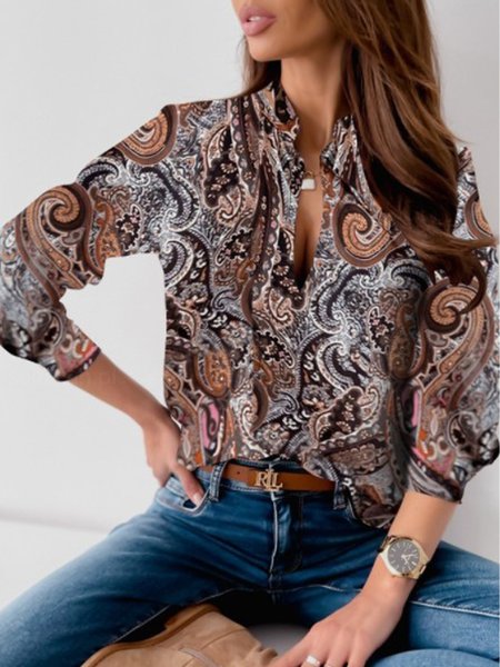 

Boho Printed Shirts & Tops, Khaki, Long sleeve tops
