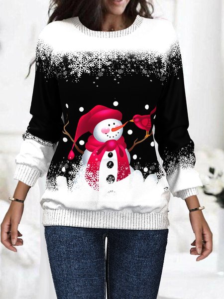

Christmas Snowman Crew Neck Casual Sweatshirt, Black, Hoodies & Sweatshirts