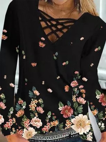 

V Neck Elegant Long Sleeve Tops, Multicolor, Long sleeve tops