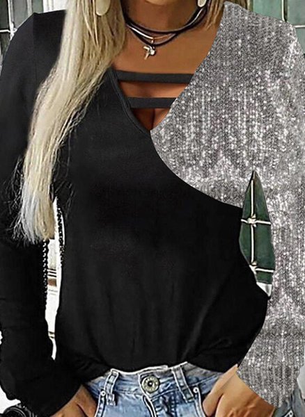 

Casual Slim Fit Sequins Shirts & Tops, Black, Tops